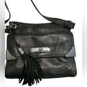 Rachel Roy Leather Shoulder Bag Black Tassel Adjustable Strap Small Purse